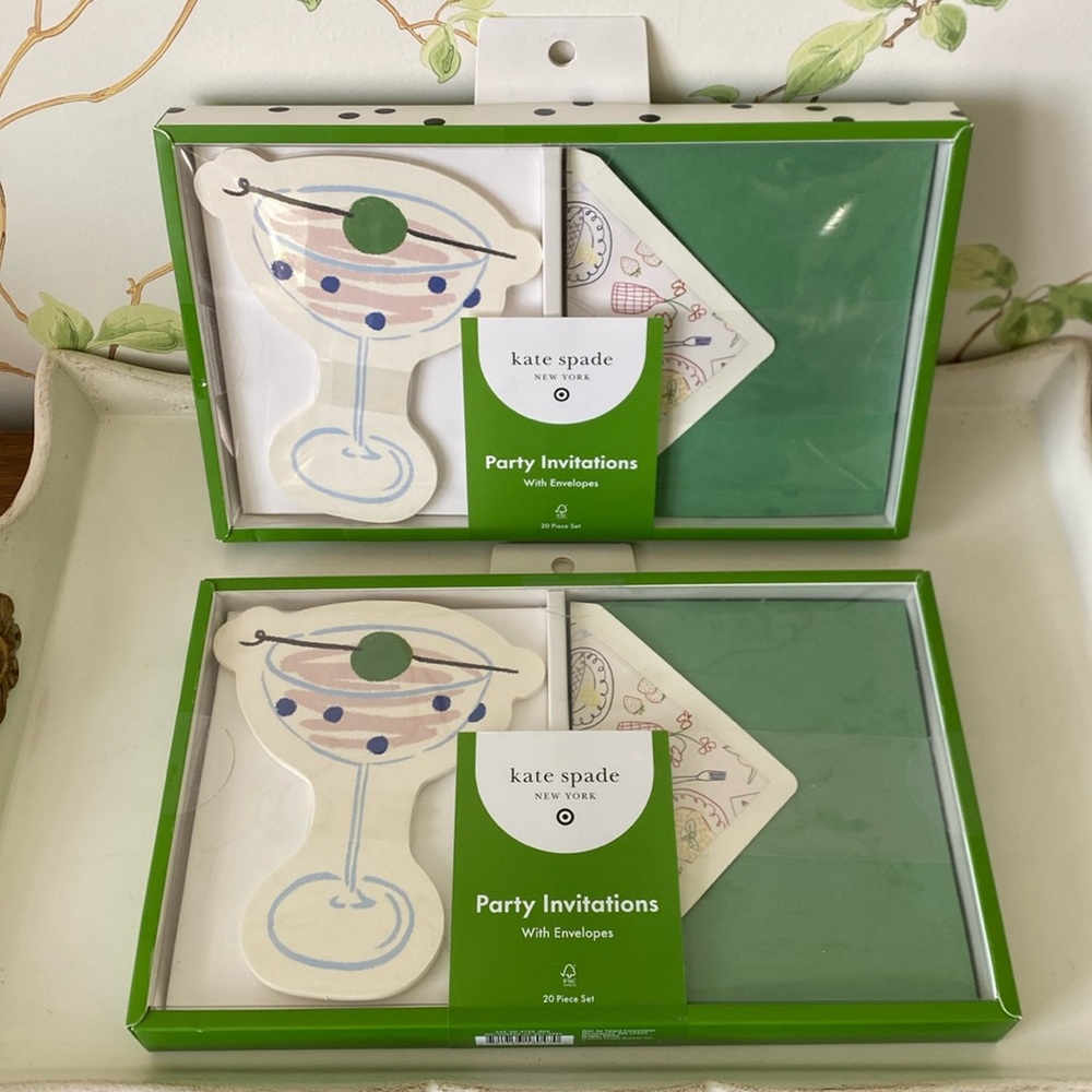 kate spade Martini Glass Party Invitations - 2 Boxes - 20 Invitations - NEW